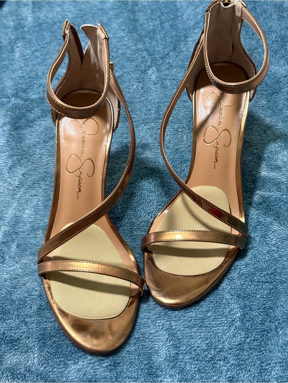 Jessica Simpson Metallic Bronze Open-Toe Ankle Strap Heels